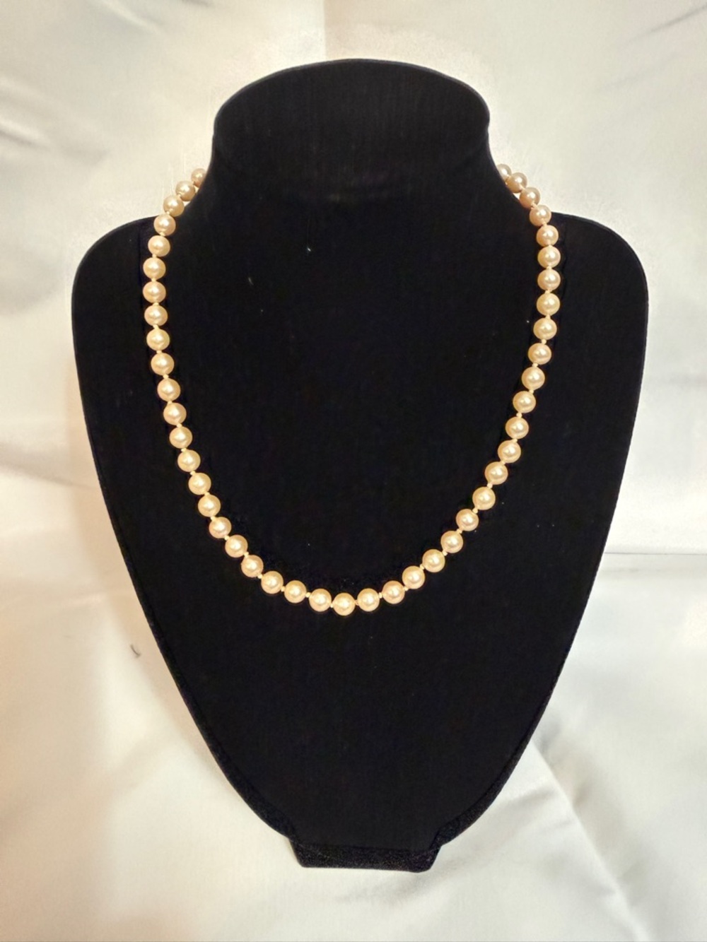 Monet Necklace Faux White Pearls 16 Inches Knotted Vintage & Signed.